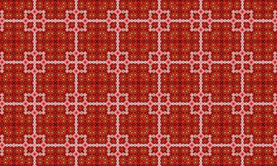 Vibrant red and white geometric pattern with floral motifs, creating a dynamic and modern textile design for various creative projects and backgrounds
