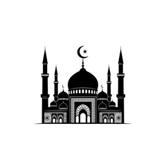 Elegant silhouette of a mosque with a crescent moon above its central dome illustration