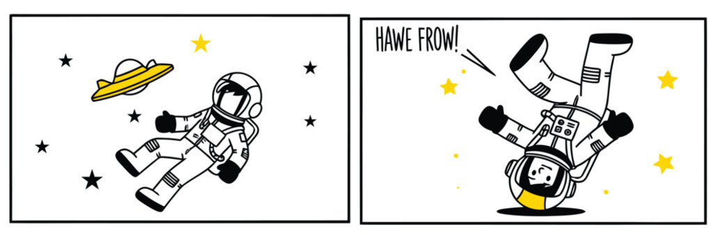 Astronaut in space with yellow object and stars