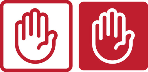 Obraz premium Raised hand icon symbolizing stop or interaction. Stop hand icon. Raised hand icon for templates, web design and infographics. EPS10 