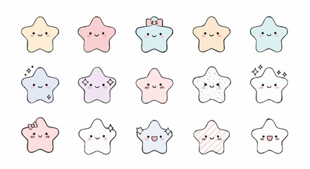 Obraz premium Cute Pastel Star Characters With Faces:Whimsical Sticker Set for Kids and Design Projects