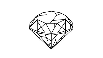 Geometric line drawing illustrates the top-down view of a multifaceted diamond or precious gemstone with sharp edges.