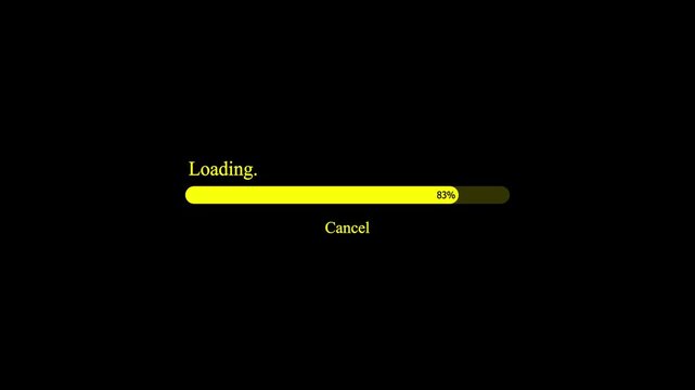 Yellow loading bar progress indicator showing percent on a black background with cancel button