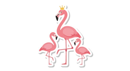 Obraz premium Pink Flamingo Family Standing Together Wearing a Tiny Golden Crown Cute Cartoon