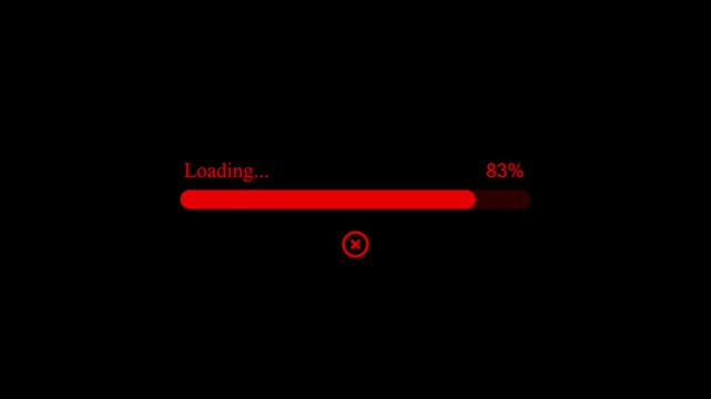 Red progress bar with loading text and a cancel option button