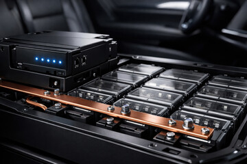 High tech battery system showcases edge technology with AI integration and automation features, enhancing vehicle performance and efficiency