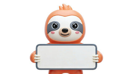 Obraz premium Cute 3D Sloth Character Holding a Blank Sign