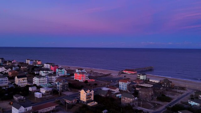 Outer Banks Ocean Sunset in Rodanthe NC on Hatteras Island - Aerial 4K