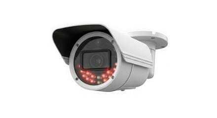 Fototapeta premium Modern white outdoor security surveillance camera with infrared night vision isolated on transparent background