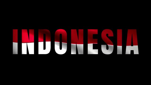Animated letters of Indonesia, with Indonesia waving flag background