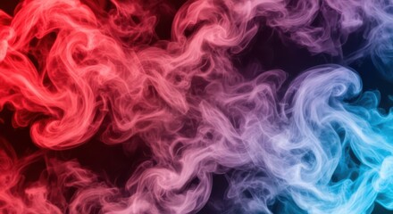 Fototapeta premium Swirling vibrant smoke clouds in a gradient of red pink and blue over a dark background