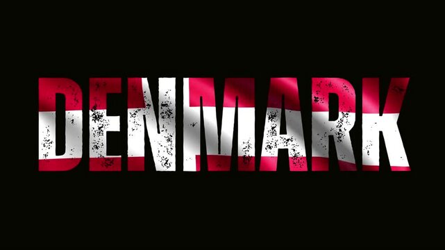 Animated letters of Denmark, with Denmark waving flag background