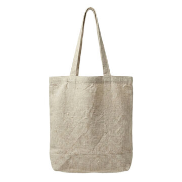 Natural linen tote bag isolated on transparent background