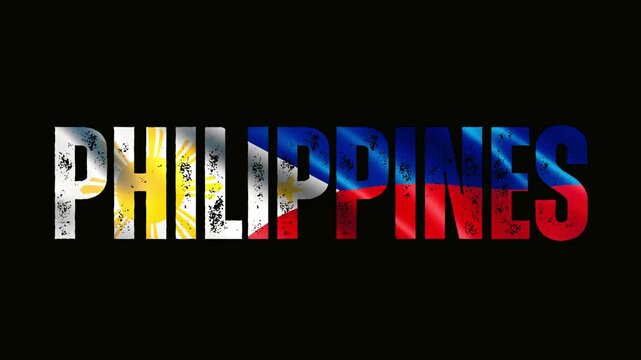Animated letters of Philippines, with Philippines waving flag background