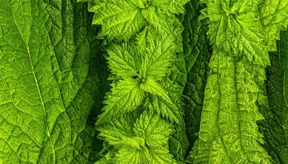 Macro shot of textured green leaves overlapping and fanning out