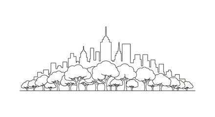 Fototapeta premium City Skyline with Trees Silhouette.