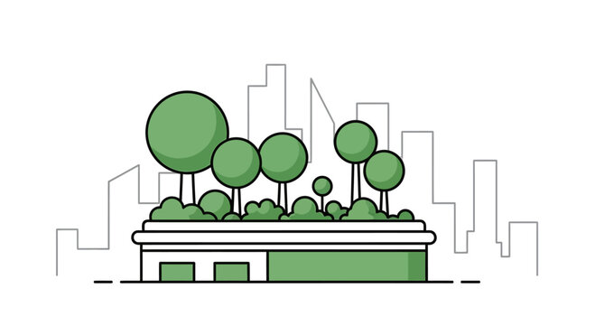 Green Roof with Trees on Building.