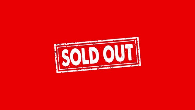 Sold Out rubber stamp animation. sold out texture text Up to down motion graphics. stamp zooming and hit effect 4k video.