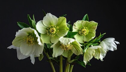 Delicate white and green flowers with yellow centers