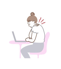 座りっぱなしのパソコン作業で肩が痛い女性のイラスト素材