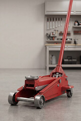 Fototapeta premium Red Hydraulic Floor Jack Automotive Tool Concept