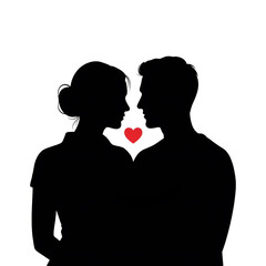 Couple Silhouette Kissing with Heart Symbol.