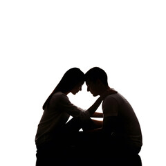 Couple Silhouettes Touching Heads Tenderly Together.