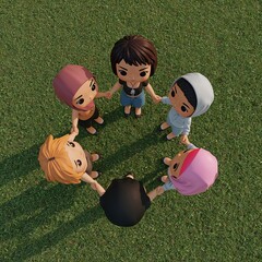 Diverse group of women holding hands in a circle signifying unity and female empowerment on grass