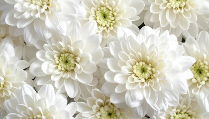 Close-up of many delicate white chrysanthemum blooms
