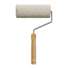 Obraz premium Paint roller with wooden handle and beige roller cover isolated on transparent background