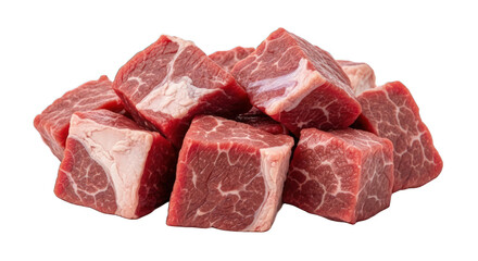 Fototapeta premium Close-up view of raw, cubed red meat with visible marbling