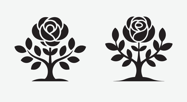 Vintage stylized black rose tree graphic illustrations