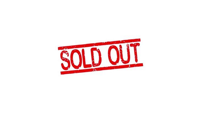 Sold Out rubber stamp animation. sold out texture text Up to down motion graphics. stamp zooming and hit effect 4k video.