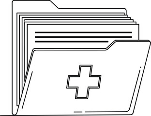 Obraz premium Professional medical record folder icon with health cross and paper documents for patient data management and digital healthcare archive organization services