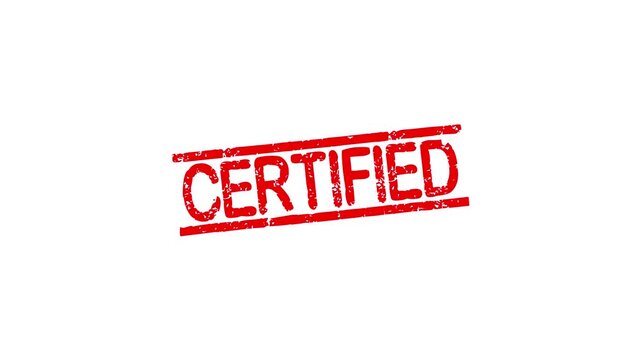 Certified rubber stamp animation. certified texture text Up to down motion graphics. stamp zooming and hit effect 4k video.