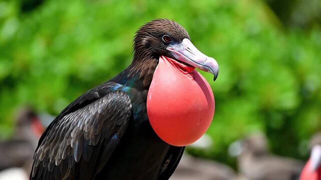 Magnificent Frigatebird Male Displaying Bright Red Gular Pouch