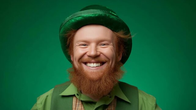 Caucasian male adult celebrating st. patrick's day in green attire with orange beard