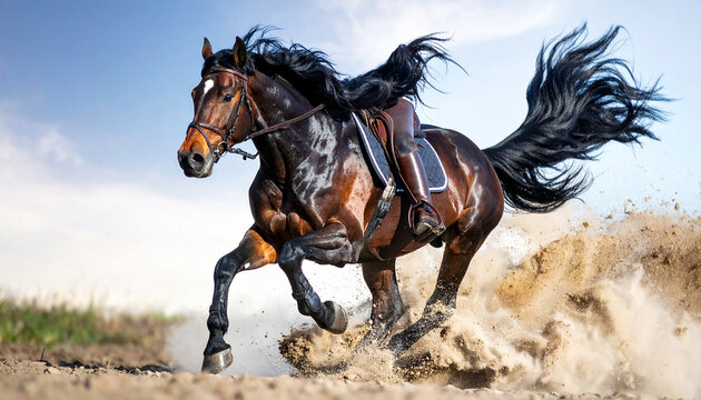 upheaded  high stepping American Saddlebred horse trotting with his tail set high