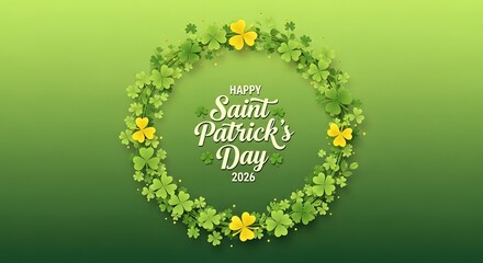 Happy st patrick's day wreath with shamrocks and leaves