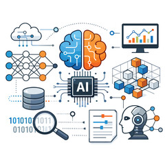 AI technology and machine learning data visualization set
