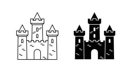 Fototapeta premium Castle Icon Set – Medieval Fortress Outline Solid Symbols