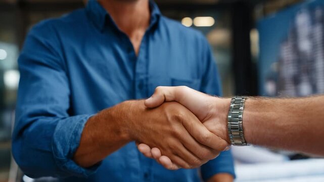 A Handshake Between Two Individuals Signifying Agreement and Cooperation in a Professional Setting as They Engage in a Business Discussion for Future Collaboration or Partnership Ventures
