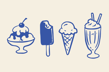 Naklejka na ściany i meble Ice cream sundae popsicle milkshake doodle vector illustration