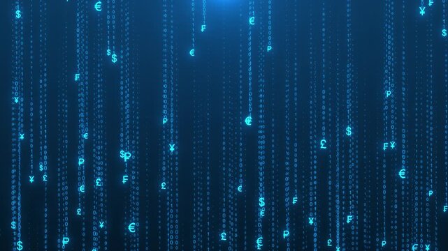 The flow of digital financial and monetary symbols(After Effects production)
