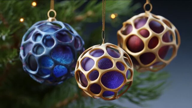 Beautifully Designed Decorative Ornaments Hanging on Pine Branches, Showcasing Intricate Details and Vibrant Colors, Perfect for Festive Celebrations and Seasonal Decor Featuring an Elegant Design