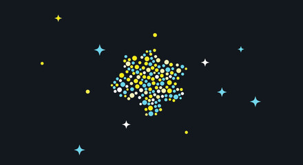 Abstract Starburst of Colorful Dots and Stars on Dark Background © Ahda