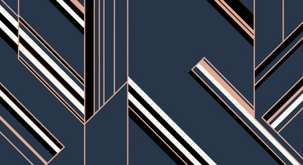 Geometric pattern with striped art deco design in navy and copper tones