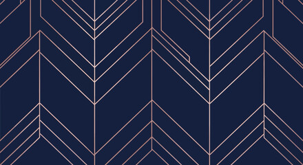Elegant geometric line pattern with copper accents on dark blue background