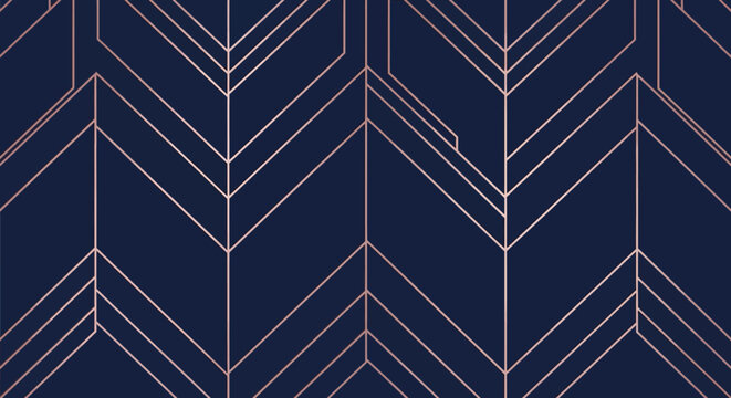 Elegant geometric line pattern with copper accents on dark blue background
