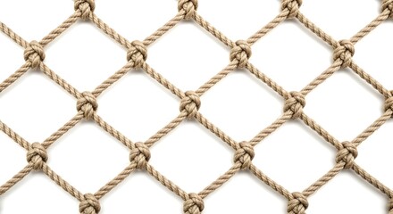 Fototapeta premium Intricate rope net with secure knots on white background